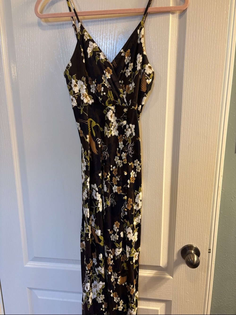 Dark Brown Floral Maxi Slip Dress with Spaghetti Straps - Picture 5 of 13